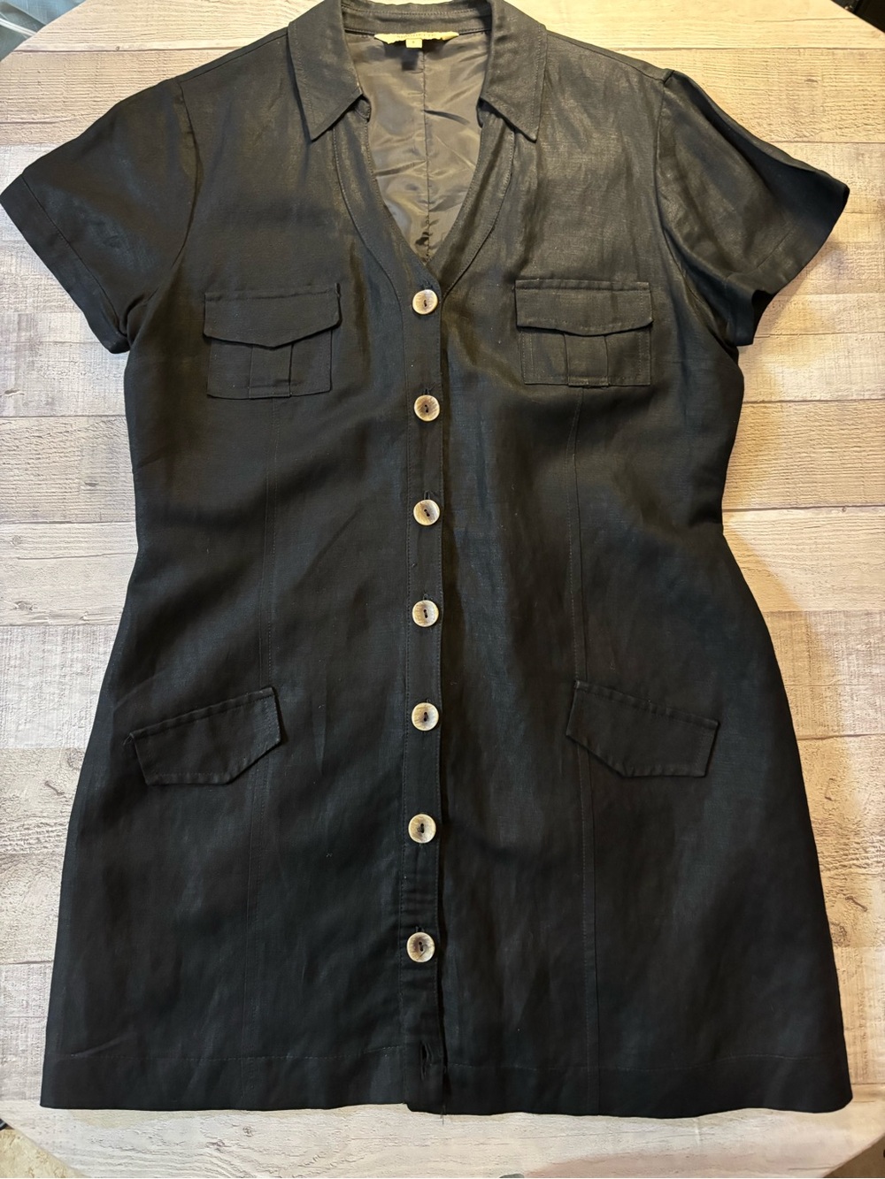 Women's Black Short-Sleeve Button-Front Tunic